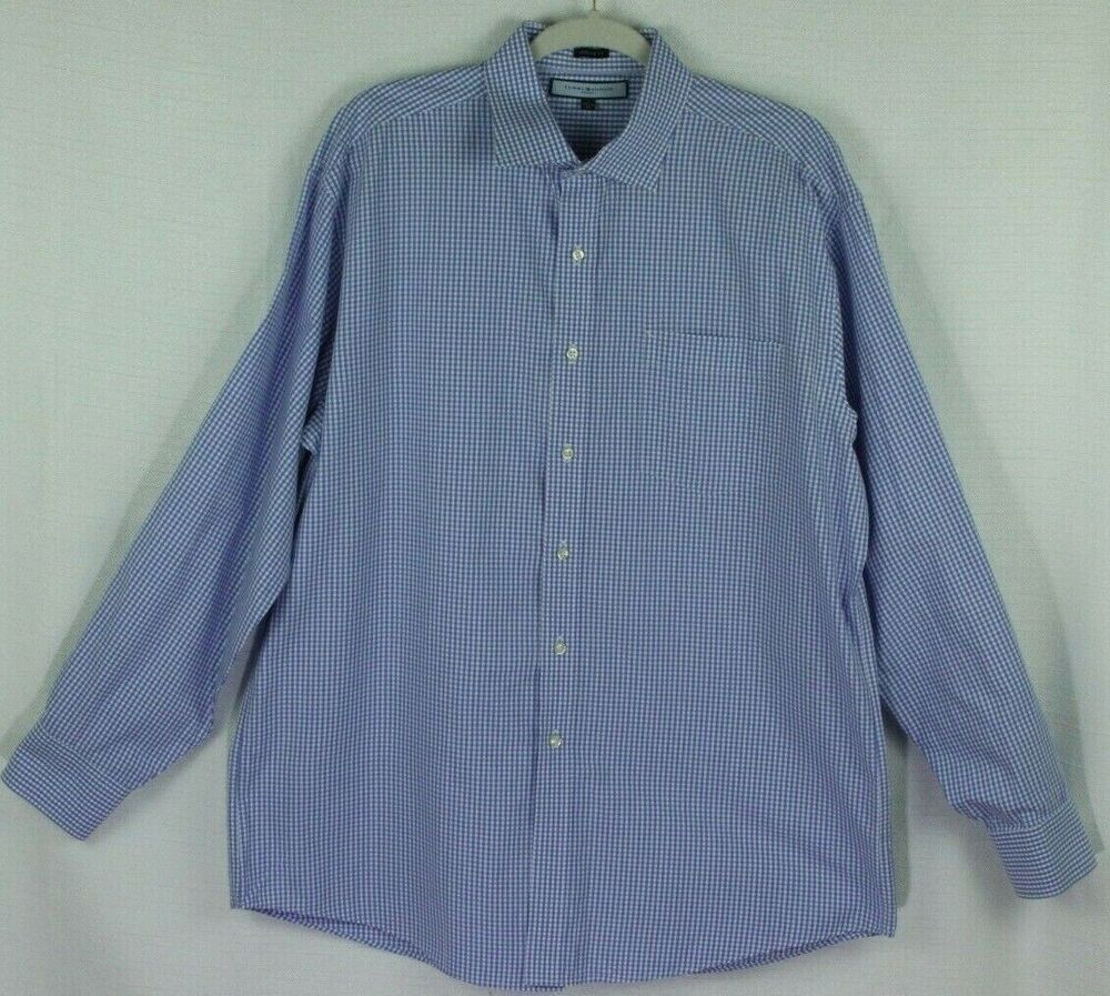 Tommy Hilfiger Shirt XL 17-1/2 34-35 Blue Mens Regular Fit Gingham